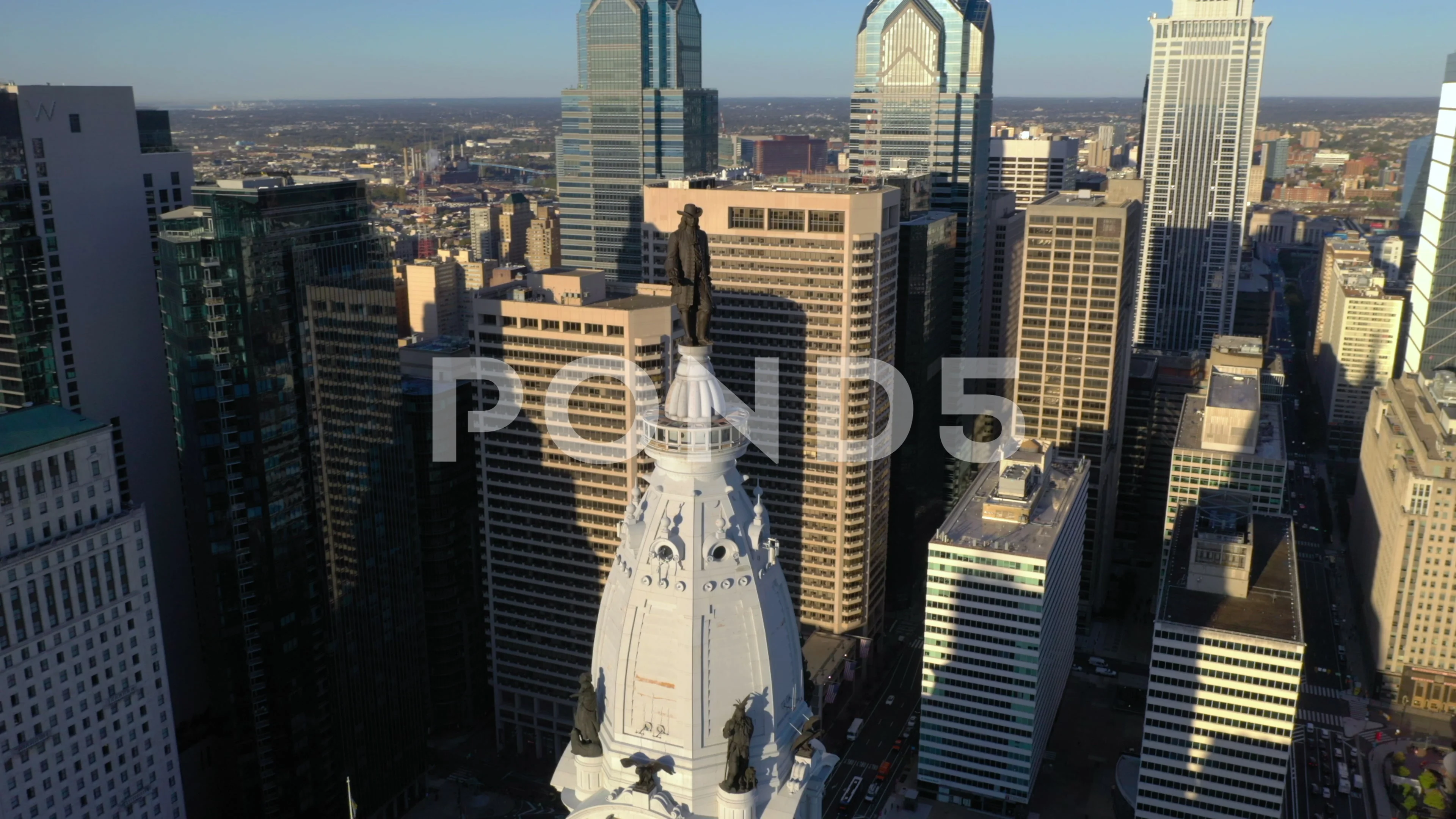 Philadelphia Skyline and City Hall William Penn Statue Aerial Drone  Photograph - Landscape