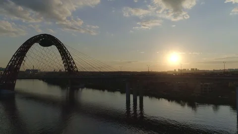 Aerial / drone photography: cable-Stayed car bridge Stock Footage 106194369