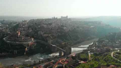 Aerial drone point of view historical city of Toledo Stock Footage 150948963