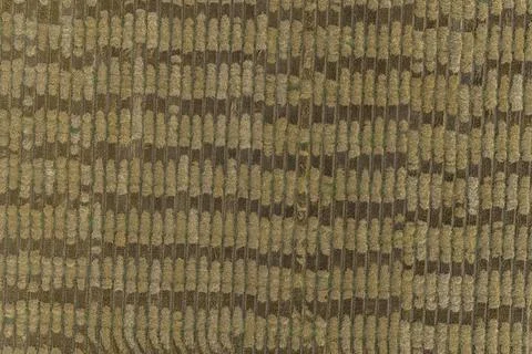 Aerial drone POV brown rectangular patches forming pattern in agricultural field 스톡 사진