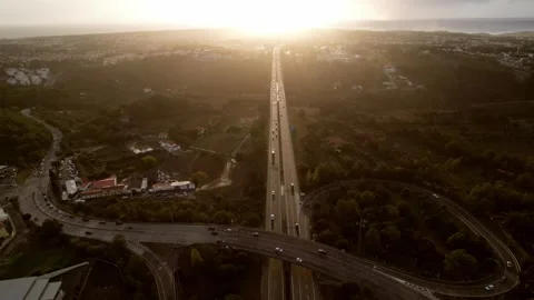 Aerial drone POV tracking of A5 highway in Cascais, Portugal Stock Footage 254206990