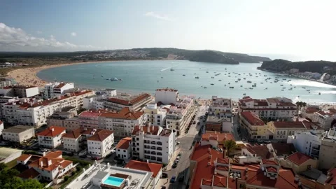 Aerial drone POV view approaching the bay at Sao Martinho do Porto  Stock Footage 246502617