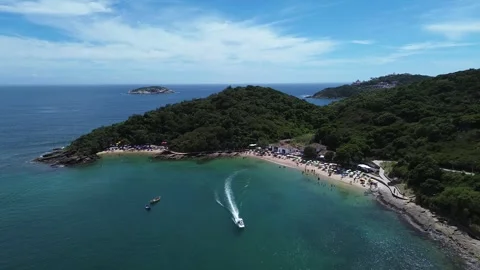 Aerial Drone Pull Away from Praia Azeda and Azedinha, Búzios, Rio de Janeiro. Video stock 339580651