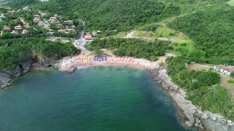 Aerial Drone Pull Away Revealing Praia do Forno and the Atlantic Ocean, Búzios Video stock 339099891