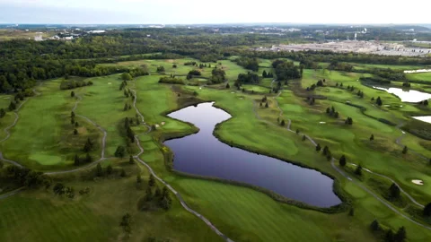 Aerial Drone Pull Back Golf Course on Niagara Escarpment at Sunset – 4K 30fps Stock-Footage 318845342