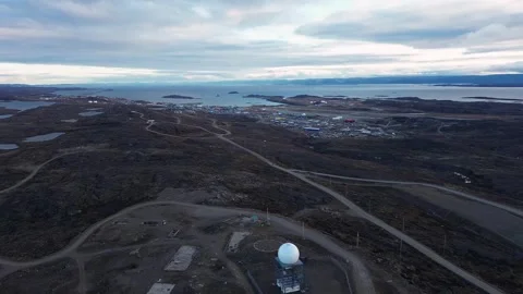 Aerial Drone Pull Back Over Hilltop Radome Revealing Vast Tundra Landscape Stock Footage 346603384