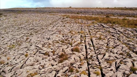 Aerial Drone Pullback Over Burren Roads and Limestone Landscape, Ireland Stock Footage 301412174