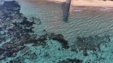 Aerial Drone Pullback Over Rye Beach and Shallow Seaweed Beds Stock-Footage 316122787