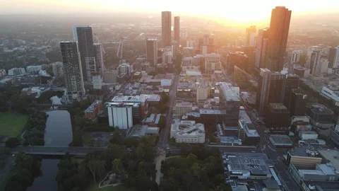 Aerial drone pullback reverse view above Parramatta cbd in Sydney, NSW Australia 스톡 동영상 258707697