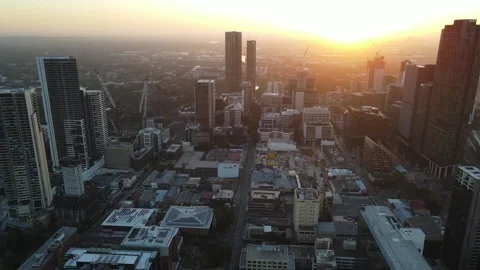 Aerial drone pullback reverse view above Parramatta cbd in Sydney, NSW Australia Stock Footage 258707713