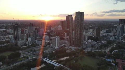Aerial drone pullback reverse view above Parramatta cbd in Sydney, NSW Australia 스톡 동영상 259906948