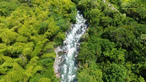 Aerial Drone Pulling Away from Beautiful River Stock Footage 306784394