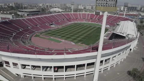 Aerial Drone Pulling Back From Center Over Estadio Nacional de Chile In Santiago Stock Footage 344913931