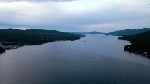 Aerial Drone Push Forward Over Lake George New York at Dusk – 4K 30fps Stock-Footage 318858903