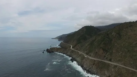 Aerial Drone Push Over Cliffs and Ocean In Big Sur California Stock Footage 84038648