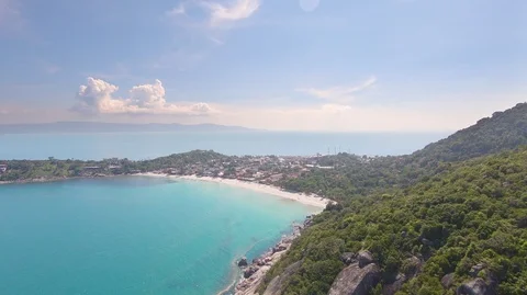 Aerial Drone Pushing in on Haad Rin Beach Koh Phangan Thailand From a High Angle Stock Footage 97672653
