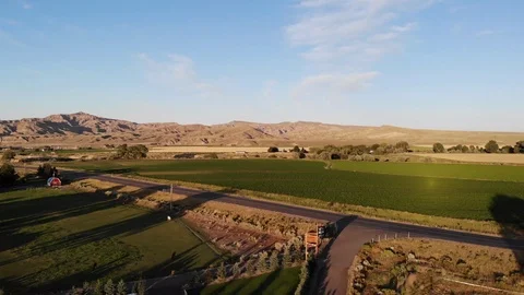 Aerial Drone Quick Pan of Wyoming Crop during beautiful sunset in 4k.  Stock Footage
