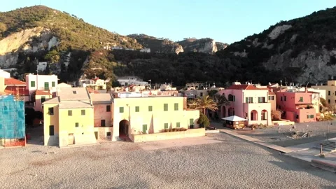 Aerial drone reveal shot of Varigotti on the Italian Riviera during winter Stock Footage 272315341