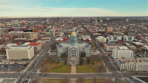 Aerial Drone Reverse of Colorado state capitol Building in Denver Colorado Video stock 324958567