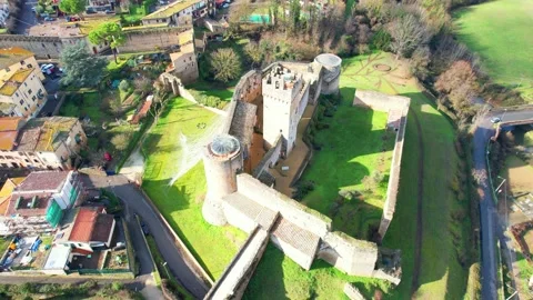Aerial drone up reverse view Staggia Castle Siena 4K Tuscany Italy Stock Footage 188462743