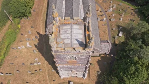 Aerial drone rises over St Ildierna Church historical building in Lansallos Video stock 340335857