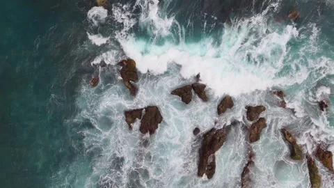 Aerial Drone Rising Over Waves Crashing on Lava Coast, Tenerife, Canary Islands Stock-Footage 336280165