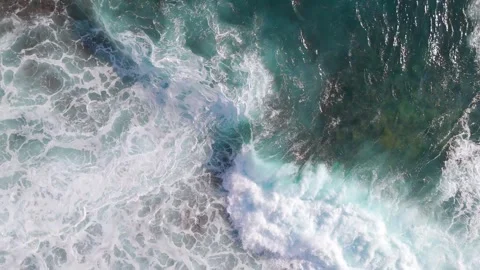 Aerial Drone Rising Over Waves Crashing on Lava Coast, Tenerife, Canary Islands Stock-Footage 336280338