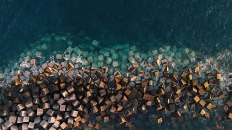 Aerial Drone Rising Over Waves Crashing on Lava Coast, Tenerife, Canary Islands Stock Footage 336316820