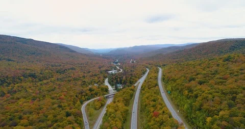 Aerial Drone, Roads Highways Through Colorful Forest Wilderness, Mountains Stock Footage 102401320