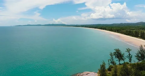 Aerial drone of Sandy beach and turquoise water. Borneo, Malaysia. Stock Footage 236635457