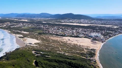 Aerial drone scene beach florianópolis seen from the top seaside town near Vidéo 228216675