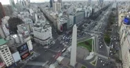 Aerial Drone Scene Of Obelisk And Avenue In Buenos Aires. Stock Footage
