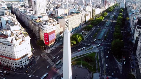 Aerial Drone Scene Of Obelisk And Avenue 9 de Julio In Buenos Aires Argentina Stock Footage