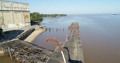Aerial drone scene of old rusty crane. Discovering iron pulley. 스톡 동영상 119022384
