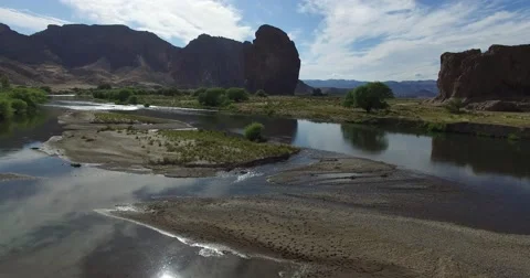 Aerial drone scene of river in a dry landscape. Video stock 59136810
