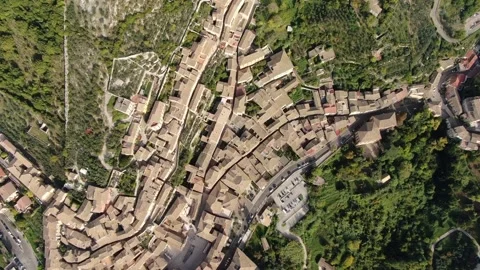 Aerial drone shooting with panoramic views of the city of Civitavecchia Arpino Stock Footage 147379965