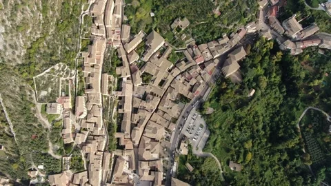 Aerial drone shooting with panoramic views of the city of Civitavecchia Arpino Stock Footage 147379995