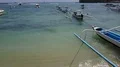 Aerial drone shot anchored traditional boats in Bali Padang Bai 4k or 4k+ Resolution