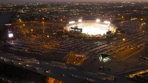 Aerial drone shot of Angel's stadium Stock Footage