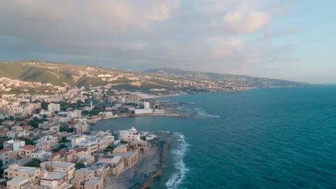 An aerial drone shot of Batroun, Lebanon Stock Footage