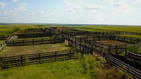 Aerial drone shot of the Bazaar Cattle Pens in the Flint Hills, Kansas. Stock Footage 114357568