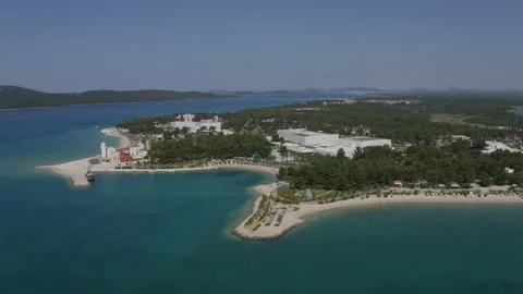 Aerial drone shot of beach resort in Sibenik, Croatia Stock Footage 143355853