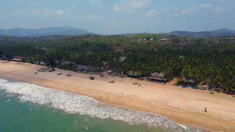 Aerial Drone shot of a beacutiful empty beach in south goa. Stock Footage 296674923