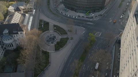 Aerial Drone Shot Berlin Empty Street Top View Sun Flare Stock-Footage 128766761