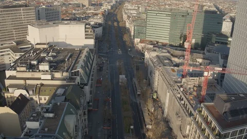 Aerial Drone Shot Berlin Empty Street Top View Kurfuerstendamm Stock Footage 128913259