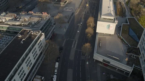 Aerial Drone Shot Berlin Empty Street Top View Church Stock Footage 129149085