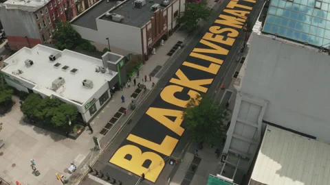 Aerial Drone Shot of Black Lives Matter Mural in Bed-Stuy, Brooklyn, New York Stock Footage
