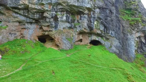 Aerial Drone Shot of the Bone Caves, Inchnadampth Video stock 80930018