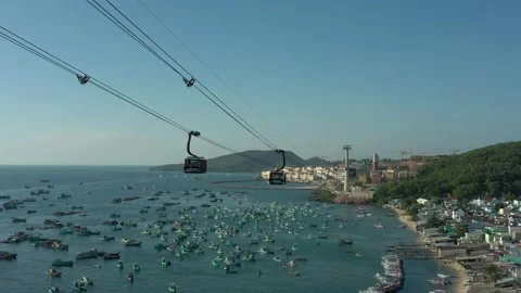 Aerial drone shot of cable car in Phu Quoc island, Vietnam. Stock Footage 166548985