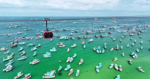 Aerial drone shot of cable car in Phu Quoc island, Vietnam Stock Footage 297956567